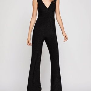 Deep V metallic black jumpsuit!